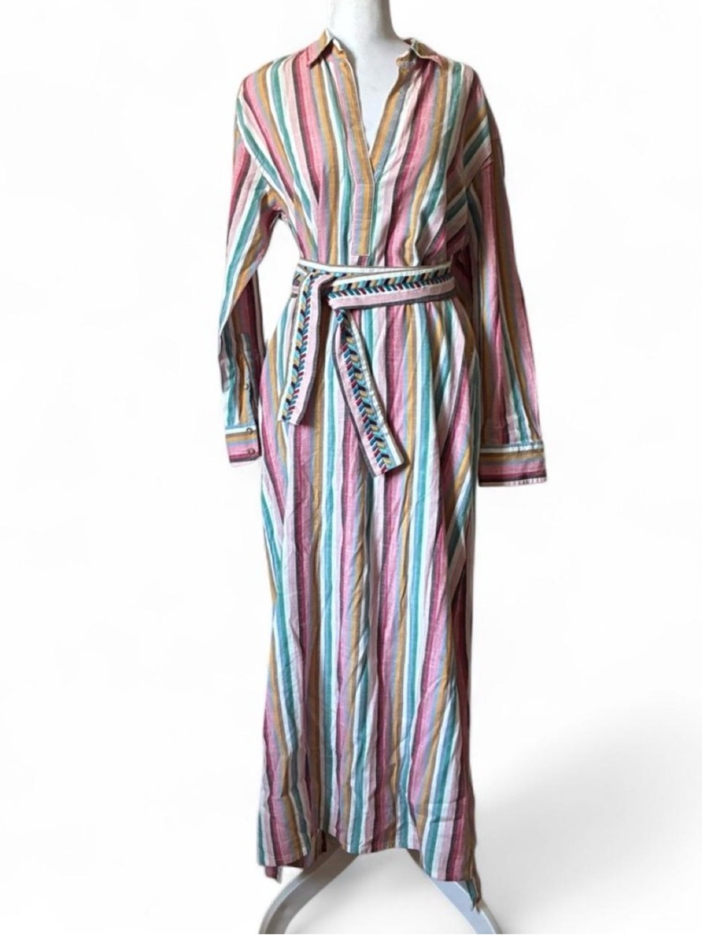 Xirena Striped Tie Waist Button Front Resort Boho Maxi Dress size XS - Picture 2 of 12